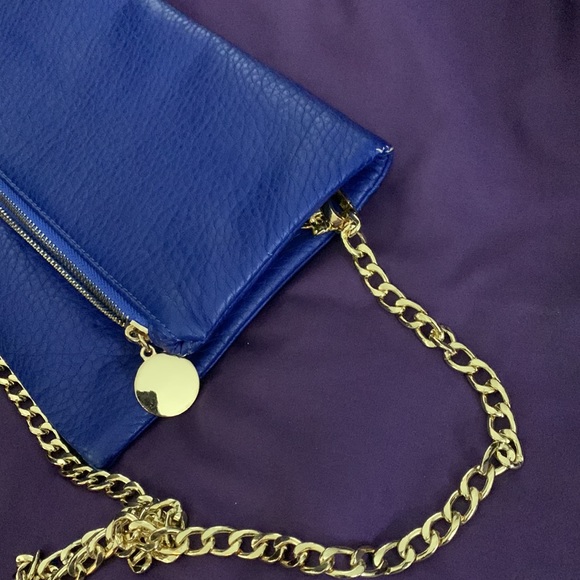 Bags Electric Blue Clutch Purse Crossbody Faux Leathergold Chain